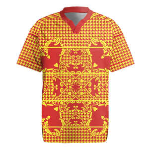 Scarlet Red Hearts Crown Traditional Geometry Rugby Jersey Seanamarena Basotho Blanket Inspired