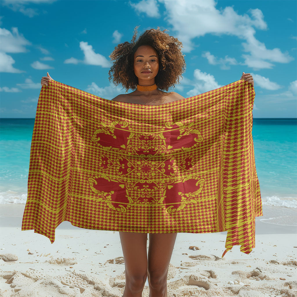 Scarlet Red Hearts Crown Traditional Geometry Sarong Seanamarena Basotho Blanket Inspired