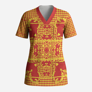 Scarlet Red Hearts Crown Traditional Geometry Scrub Top Seanamarena Basotho Blanket Inspired