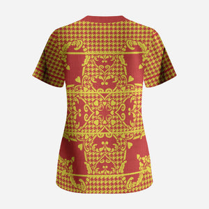 Scarlet Red Hearts Crown Traditional Geometry Scrub Top Seanamarena Basotho Blanket Inspired