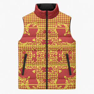 Scarlet Red Hearts Crown Traditional Geometry Sleeveless Puffer Jacket Seanamarena Basotho Blanket Inspired