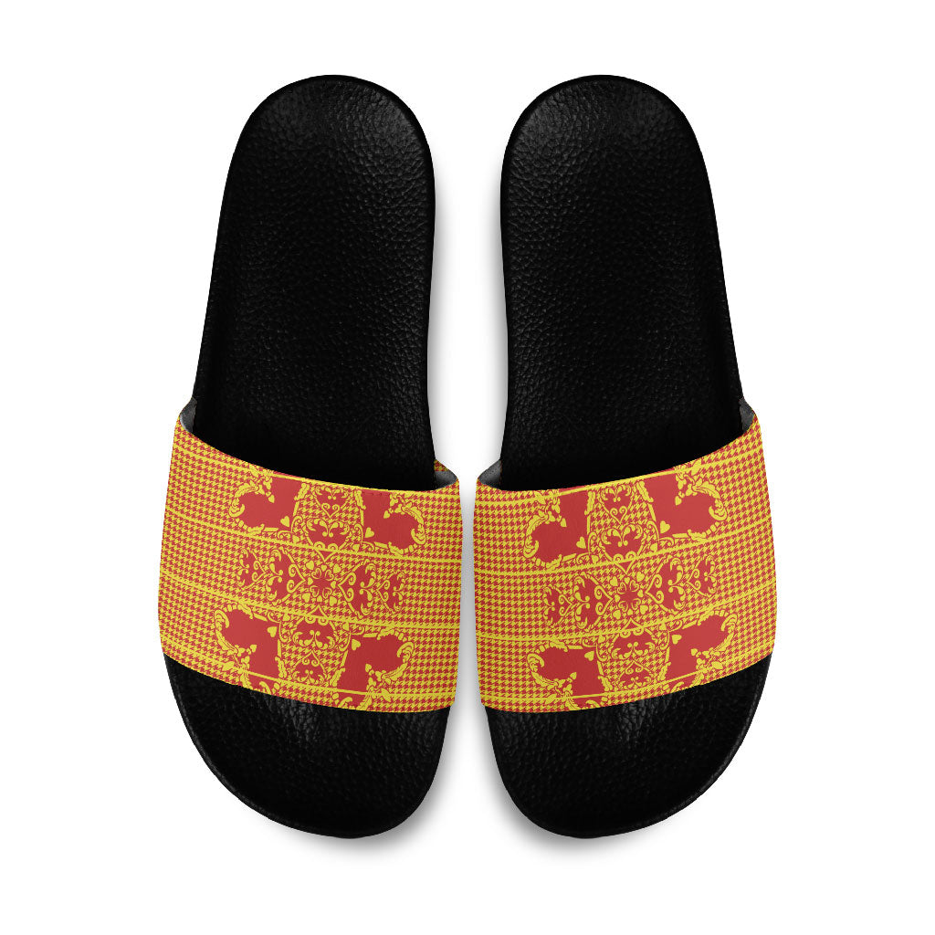 Scarlet Red Hearts Crown Traditional Geometry Slide Sandals Seanamarena Basotho Blanket Inspired