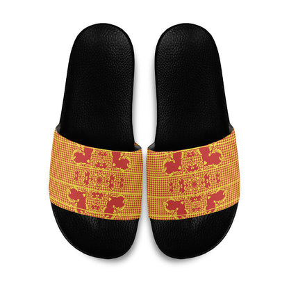 Scarlet Red Hearts Crown Traditional Geometry Slide Sandals Seanamarena Basotho Blanket Inspired