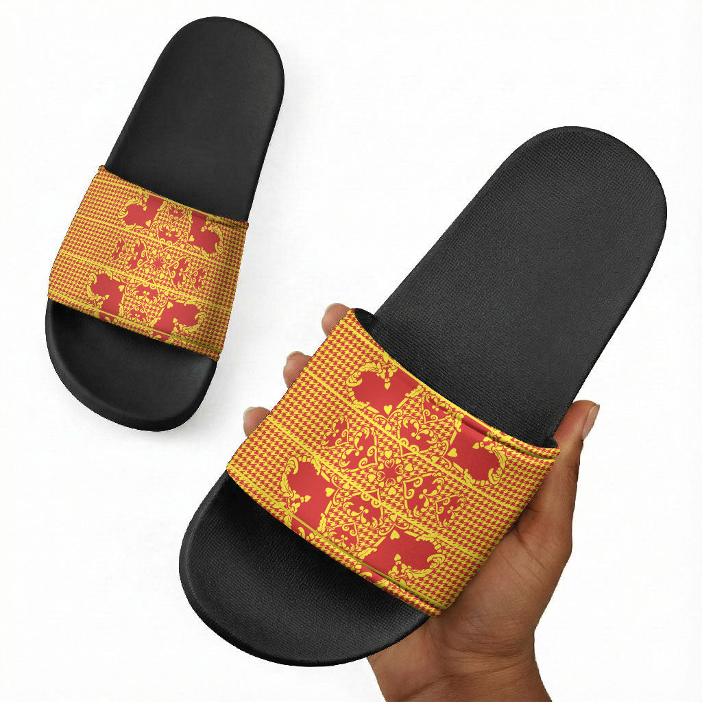 Scarlet Red Hearts Crown Traditional Geometry Slide Sandals Seanamarena Basotho Blanket Inspired