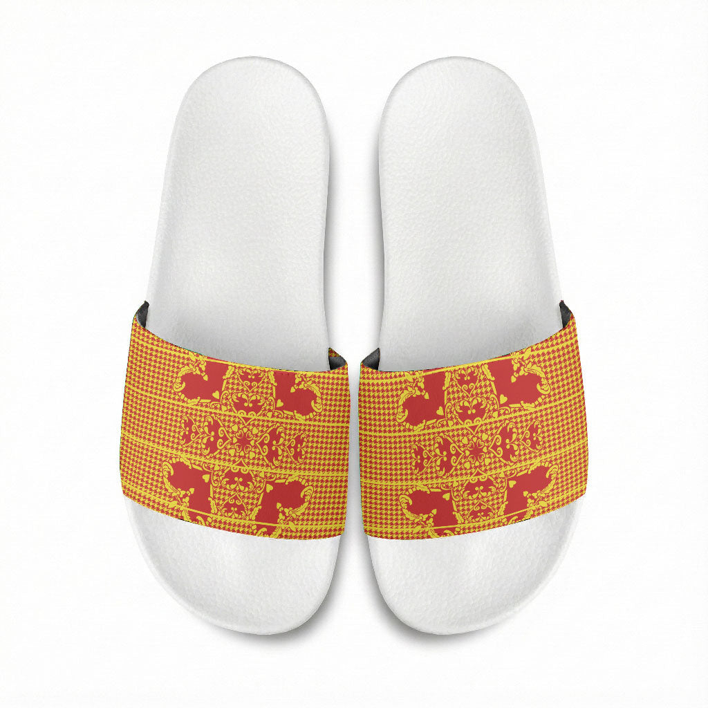 Scarlet Red Hearts Crown Traditional Geometry Slide Sandals Seanamarena Basotho Blanket Inspired
