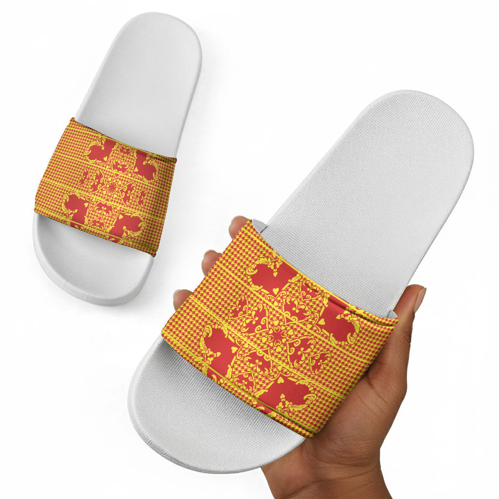 Scarlet Red Hearts Crown Traditional Geometry Slide Sandals Seanamarena Basotho Blanket Inspired