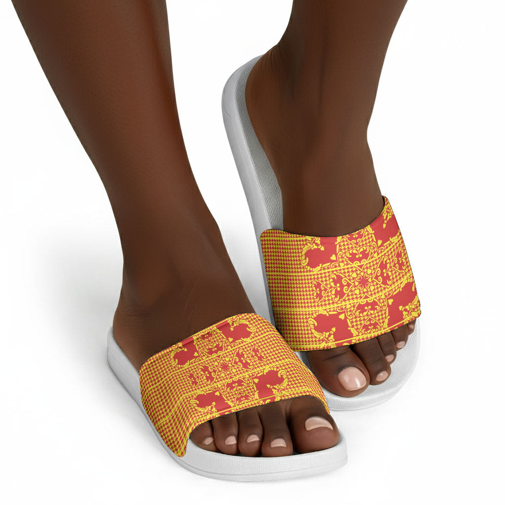 Scarlet Red Hearts Crown Traditional Geometry Slide Sandals Seanamarena Basotho Blanket Inspired