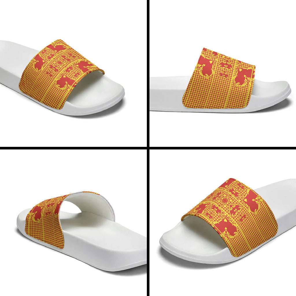 Scarlet Red Hearts Crown Traditional Geometry Slide Sandals Seanamarena Basotho Blanket Inspired