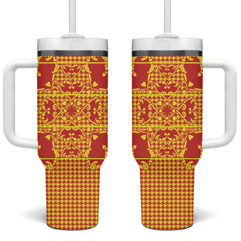 Scarlet Red Hearts Crown Traditional Geometry Tumbler With Handle Seanamarena Basotho Blanket Inspired