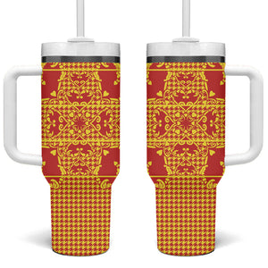 Scarlet Red Hearts Crown Traditional Geometry Tumbler With Handle Seanamarena Basotho Blanket Inspired