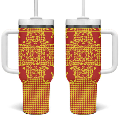 Scarlet Red Hearts Crown Traditional Geometry Tumbler With Handle Seanamarena Basotho Blanket Inspired