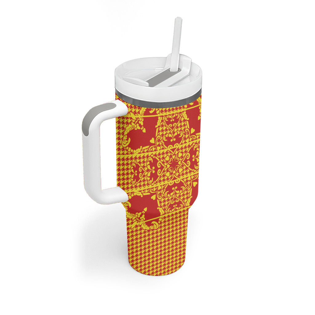Scarlet Red Hearts Crown Traditional Geometry Tumbler With Handle Seanamarena Basotho Blanket Inspired