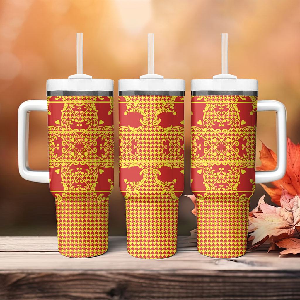 Scarlet Red Hearts Crown Traditional Geometry Tumbler With Handle Seanamarena Basotho Blanket Inspired