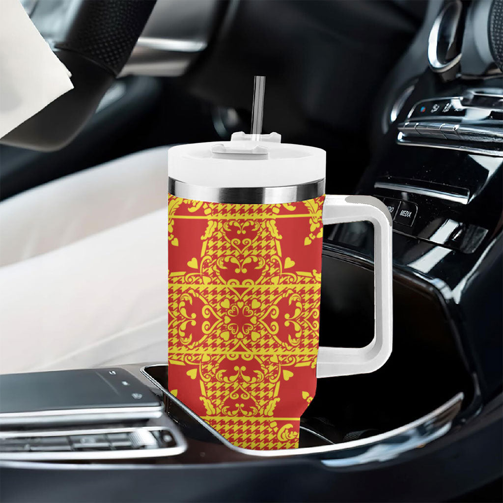 Scarlet Red Hearts Crown Traditional Geometry Tumbler With Handle Seanamarena Basotho Blanket Inspired