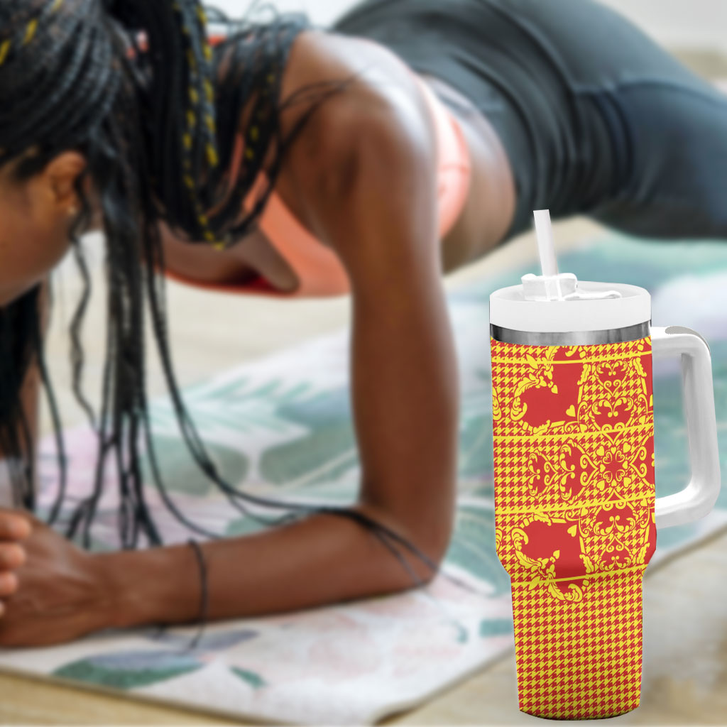 Scarlet Red Hearts Crown Traditional Geometry Tumbler With Handle Seanamarena Basotho Blanket Inspired