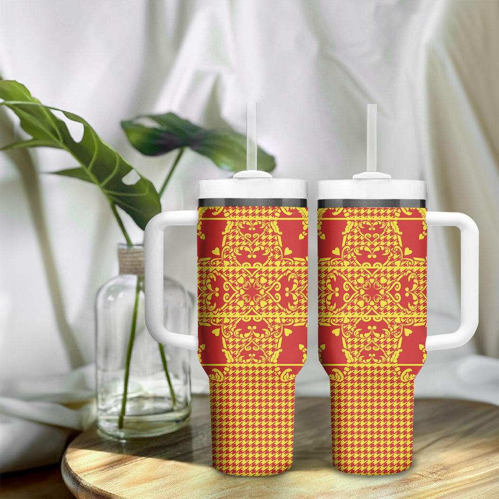 Scarlet Red Hearts Crown Traditional Geometry Tumbler With Handle Seanamarena Basotho Blanket Inspired