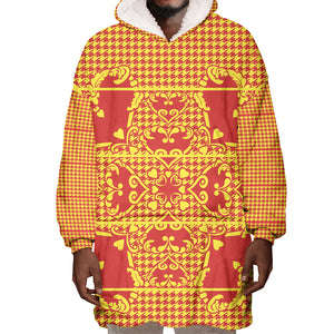 Scarlet Red Hearts Crown Traditional Geometry Wearable Blanket Hoodie Seanamarena Basotho Blanket Inspired
