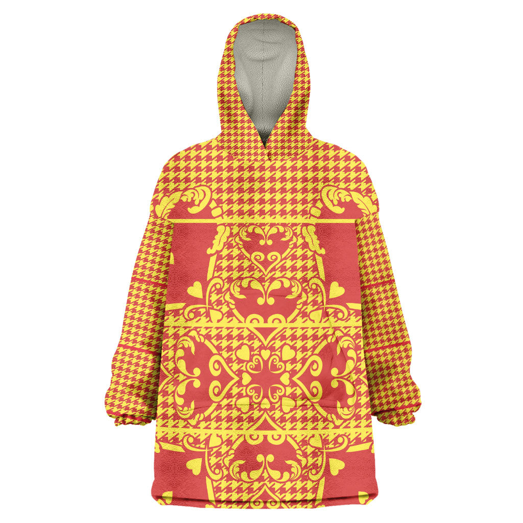 Scarlet Red Hearts Crown Traditional Geometry Wearable Blanket Hoodie Seanamarena Basotho Blanket Inspired