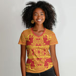 Scarlet Red Hearts Crown Traditional Geometry Women V-Neck T-Shirt Seanamarena Basotho Blanket Inspired