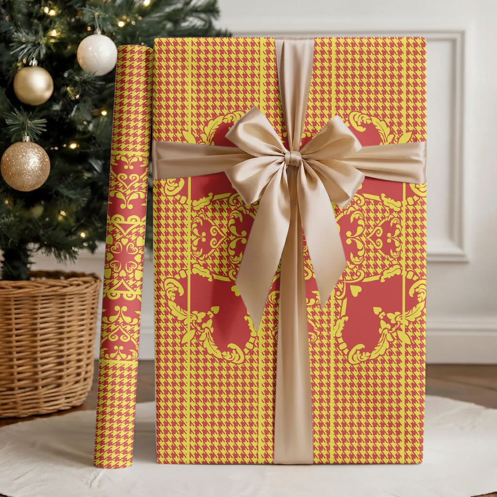 Scarlet Red Hearts Crown Traditional Geometry Wrapping Paper Seanamarena Basotho Blanket Inspired