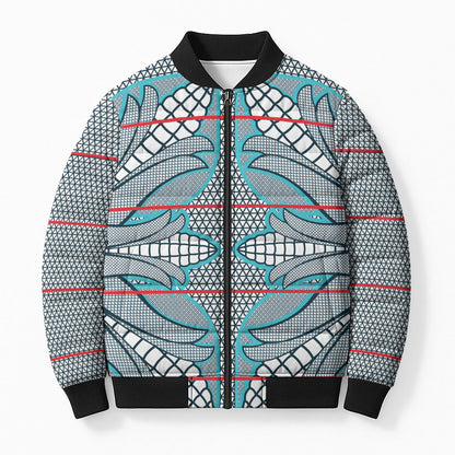 Cobalt Blue Khotso Mojalefa Poone Bomber Puffer Jacket Basotho Khotso Blanket Inspired