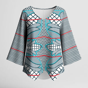 Cobalt Blue Khotso Mojalefa Poone Kimono Sleeve Blouse Basotho Khotso Blanket Inspired