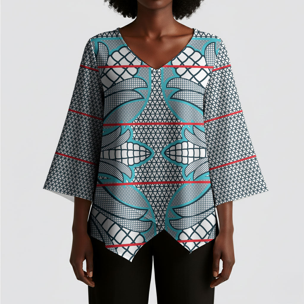 Cobalt Blue Khotso Mojalefa Poone Kimono Sleeve Blouse Basotho Khotso Blanket Inspired