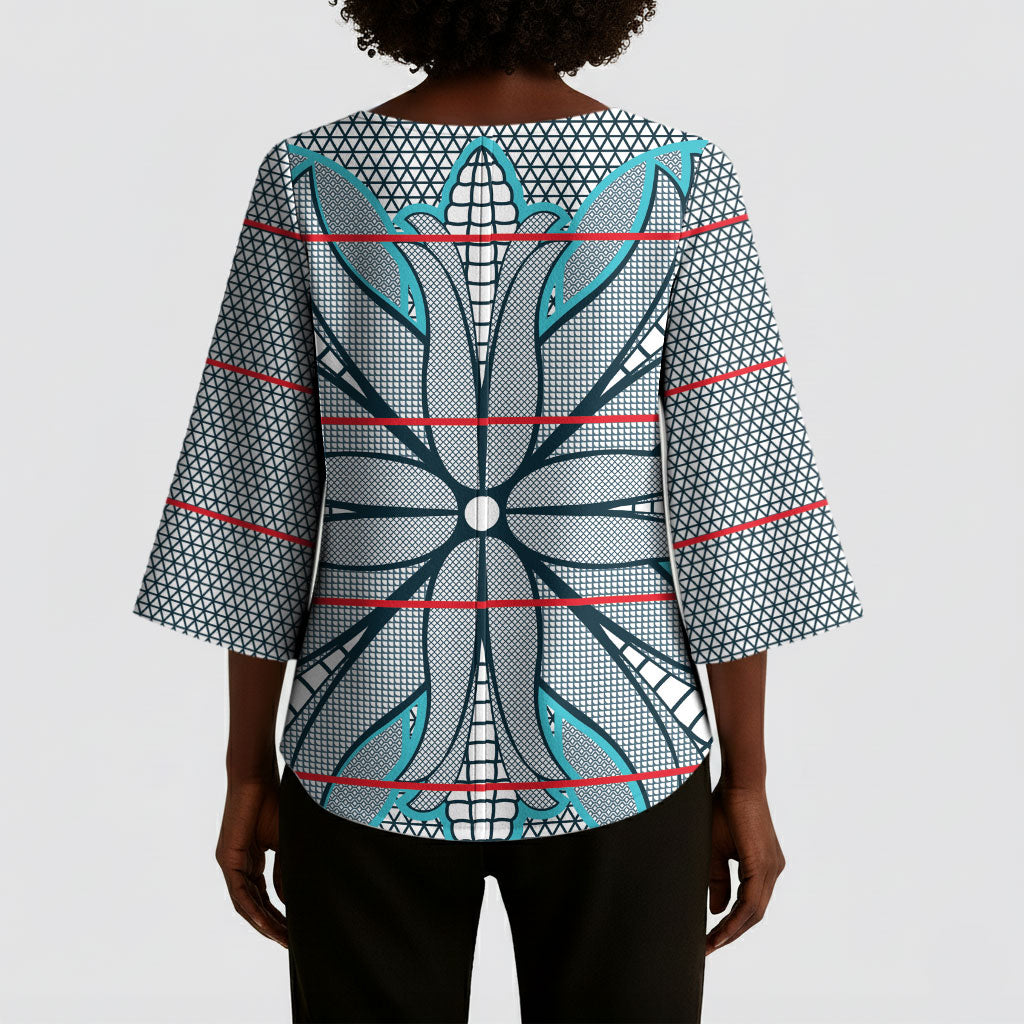 Cobalt Blue Khotso Mojalefa Poone Kimono Sleeve Blouse Basotho Khotso Blanket Inspired