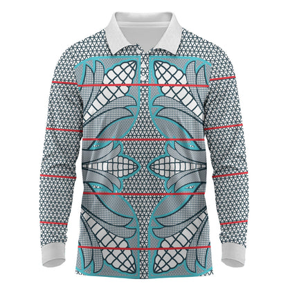 Cobalt Blue Khotso Mojalefa Poone Long Sleeve Polo Shirt Basotho Khotso Blanket Inspired
