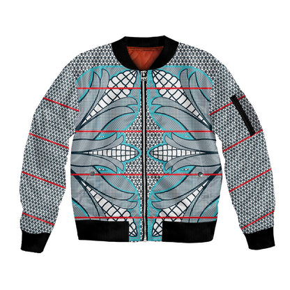 Cobalt Blue Khotso Mojalefa Poone Sleeve Zip Bomber Jacket Basotho Khotso Blanket Inspired