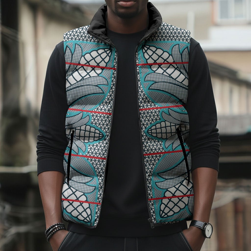 Cobalt Blue Khotso Mojalefa Poone Sleeveless Puffer Jacket Basotho Khotso Blanket Inspired