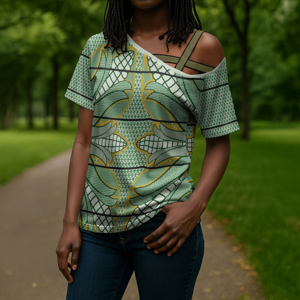 Emerald Green Khotso Mojalefa Poone Cross Shoulder Shirt Basotho Khotso Blanket Inspired