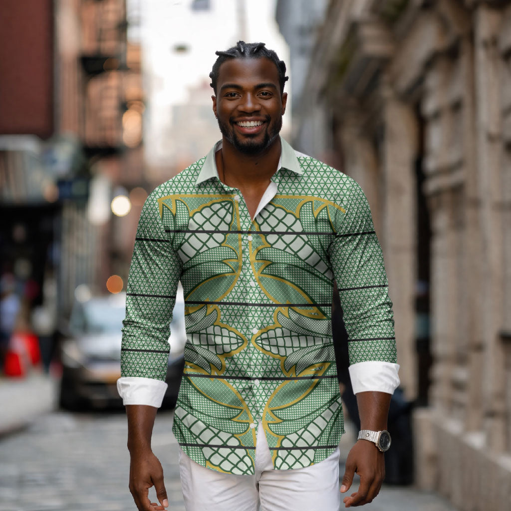 Emerald Green Khotso Mojalefa Poone Long Sleeve Button Shirt Basotho Khotso Blanket Inspired
