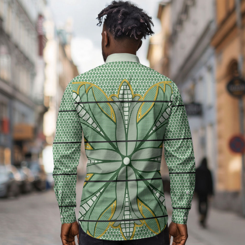 Emerald Green Khotso Mojalefa Poone Long Sleeve Button Shirt Basotho Khotso Blanket Inspired