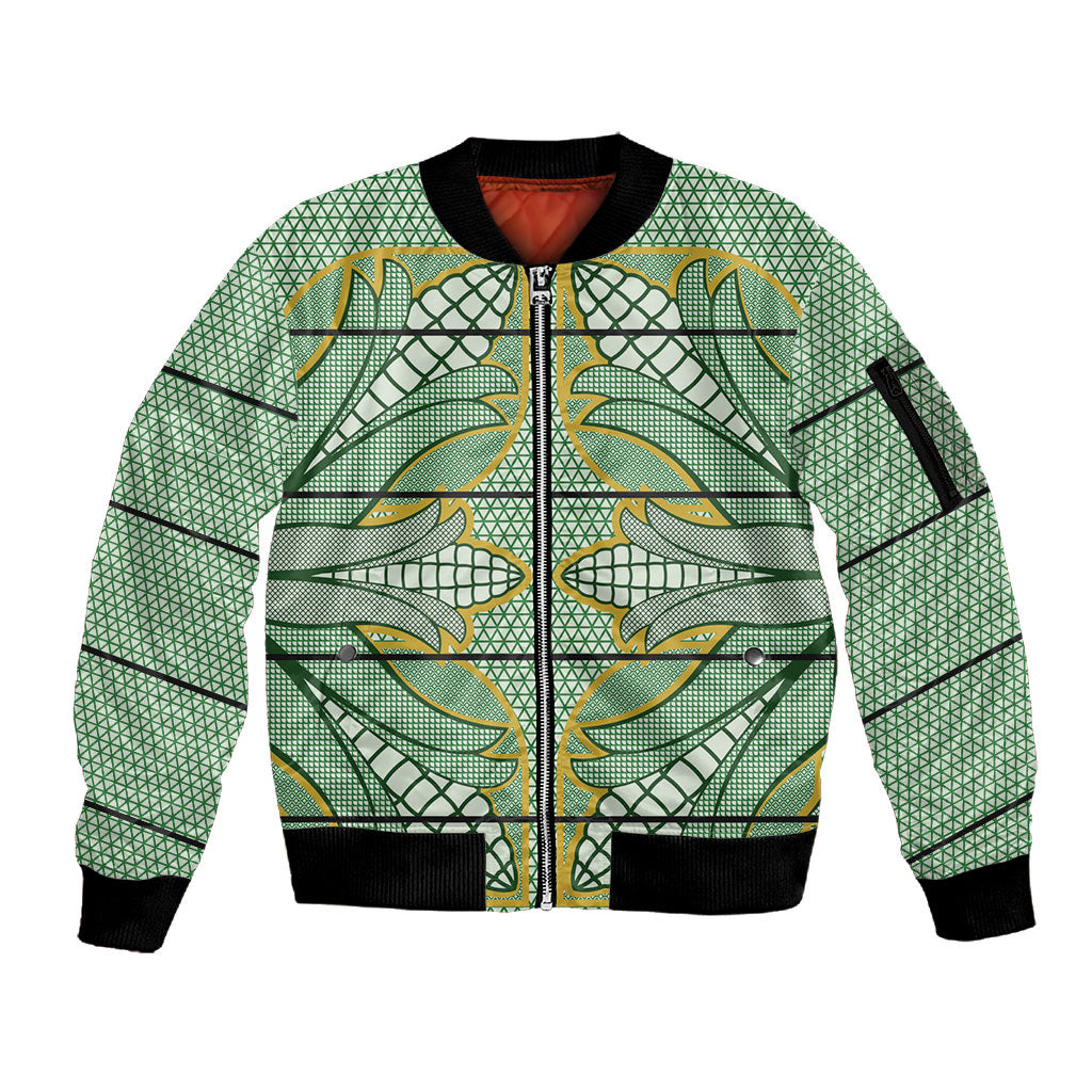 Emerald Green Khotso Mojalefa Poone Sleeve Zip Bomber Jacket Basotho Khotso Blanket Inspired