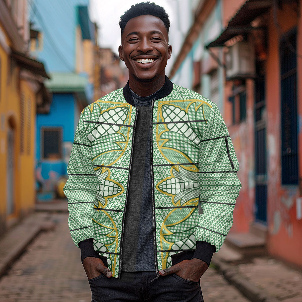 Emerald Green Khotso Mojalefa Poone Sleeve Zip Bomber Jacket Basotho Khotso Blanket Inspired