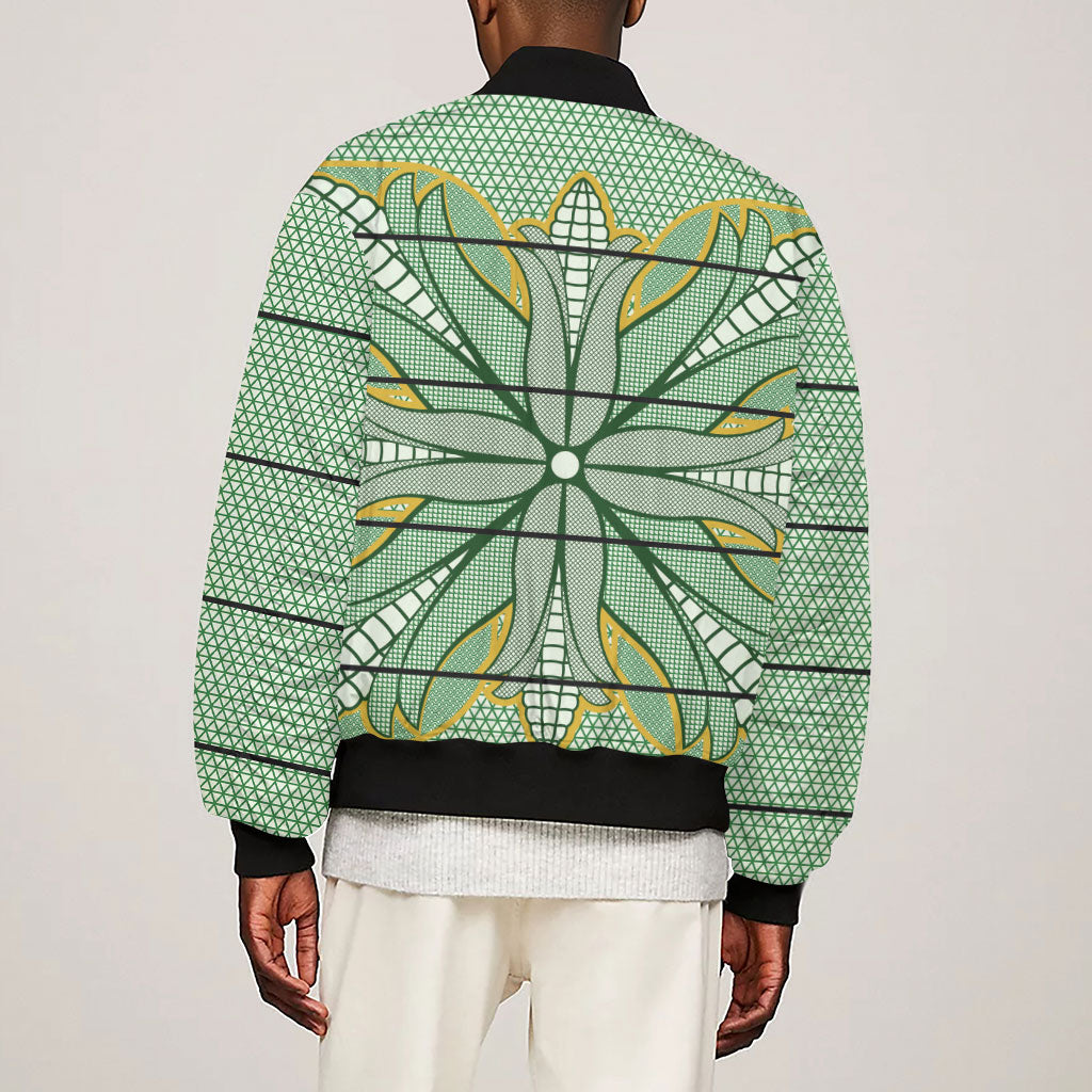 Emerald Green Khotso Mojalefa Poone Sleeve Zip Bomber Jacket Basotho Khotso Blanket Inspired