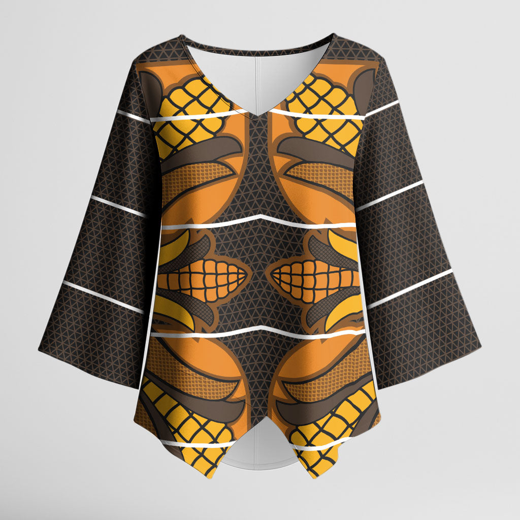 Old Gold Khotso Mojalefa Poone Kimono Sleeve Blouse Basotho Khotso Blanket Inspired