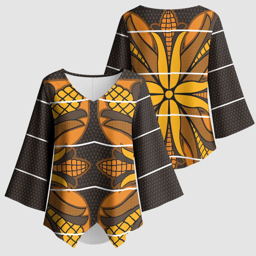 Old Gold Khotso Mojalefa Poone Kimono Sleeve Blouse Basotho Khotso Blanket Inspired