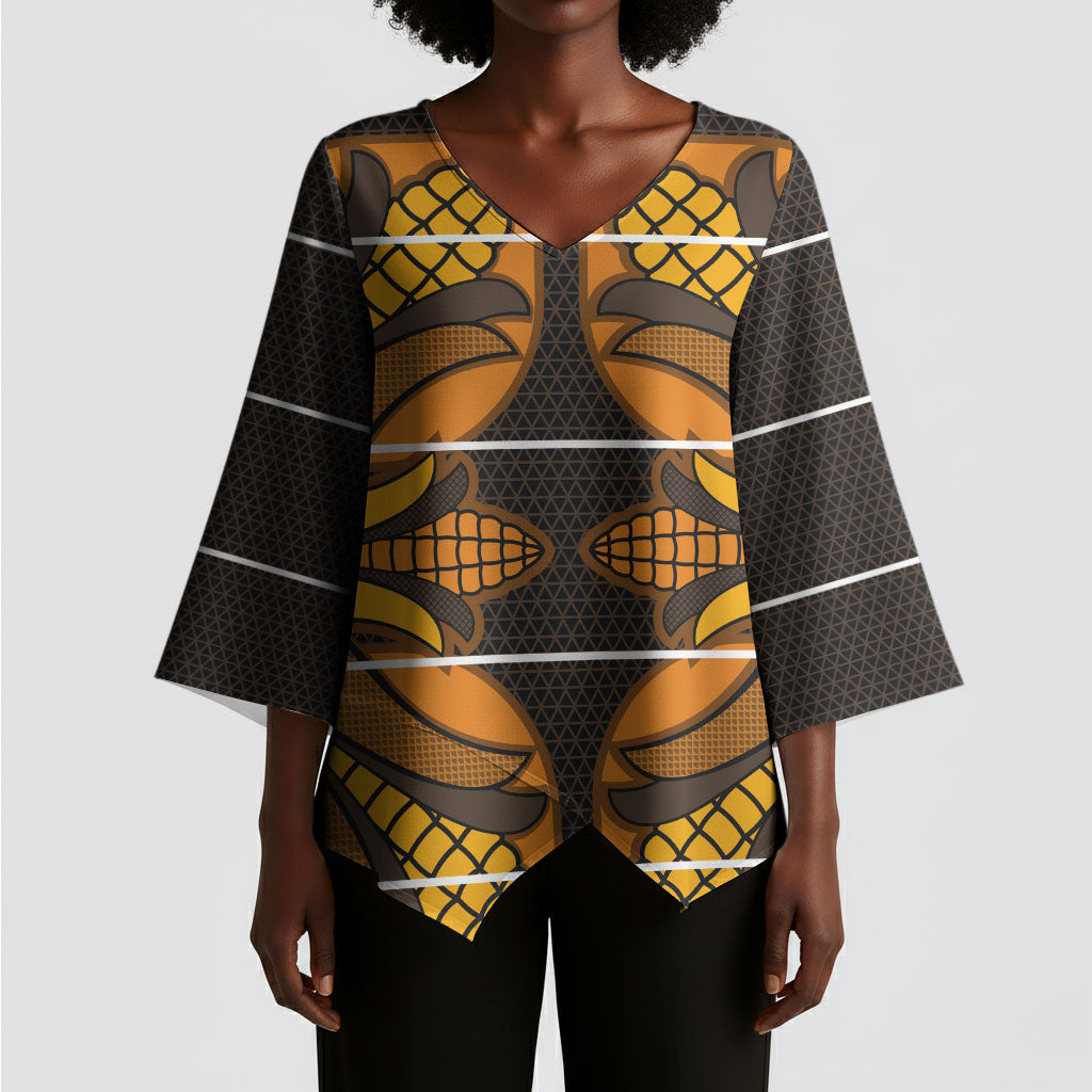 Old Gold Khotso Mojalefa Poone Kimono Sleeve Blouse Basotho Khotso Blanket Inspired