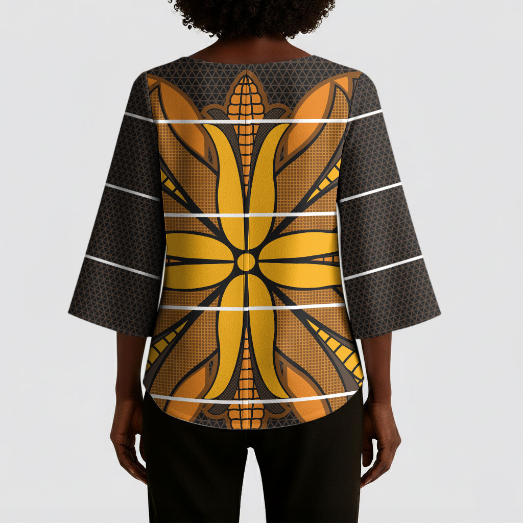 Old Gold Khotso Mojalefa Poone Kimono Sleeve Blouse Basotho Khotso Blanket Inspired