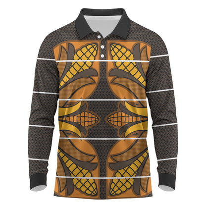 Old Gold Khotso Mojalefa Poone Long Sleeve Polo Shirt Basotho Khotso Blanket Inspired