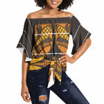 Old Gold Khotso Mojalefa Poone Off Shoulder Wrap Waist Top Basotho Khotso Blanket Inspired