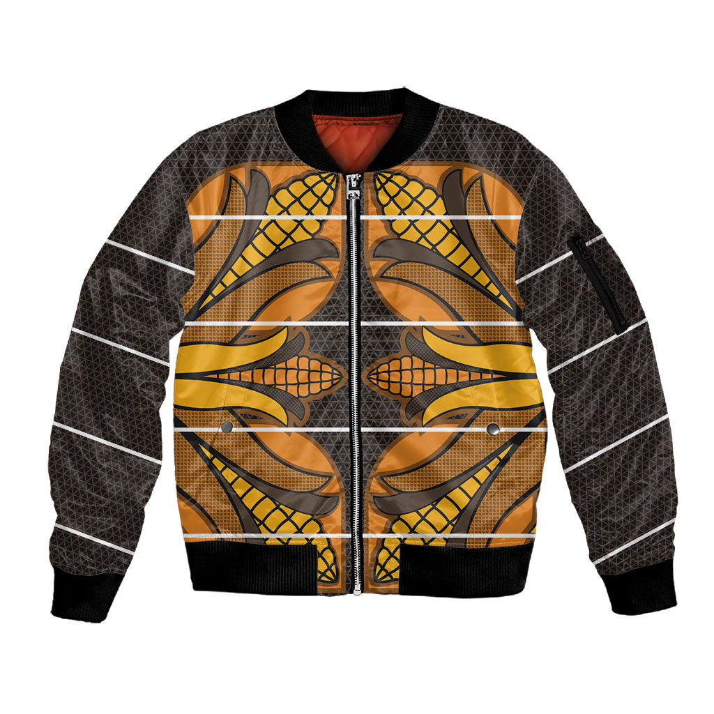 Old Gold Khotso Mojalefa Poone Sleeve Zip Bomber Jacket Basotho Khotso Blanket Inspired