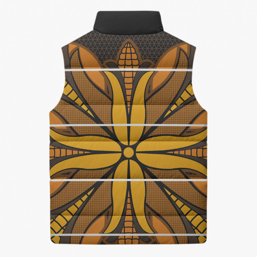 Old Gold Khotso Mojalefa Poone Sleeveless Puffer Jacket Basotho Khotso Blanket Inspired