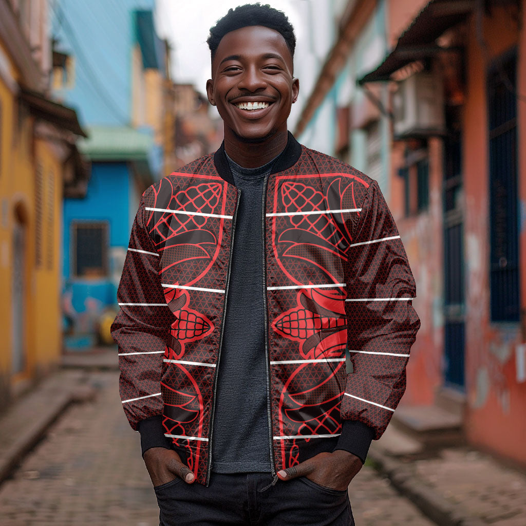 Scarlet Red Khotso Mojalefa Poone Bomber Jacket Basotho Khotso Blanket Inspired