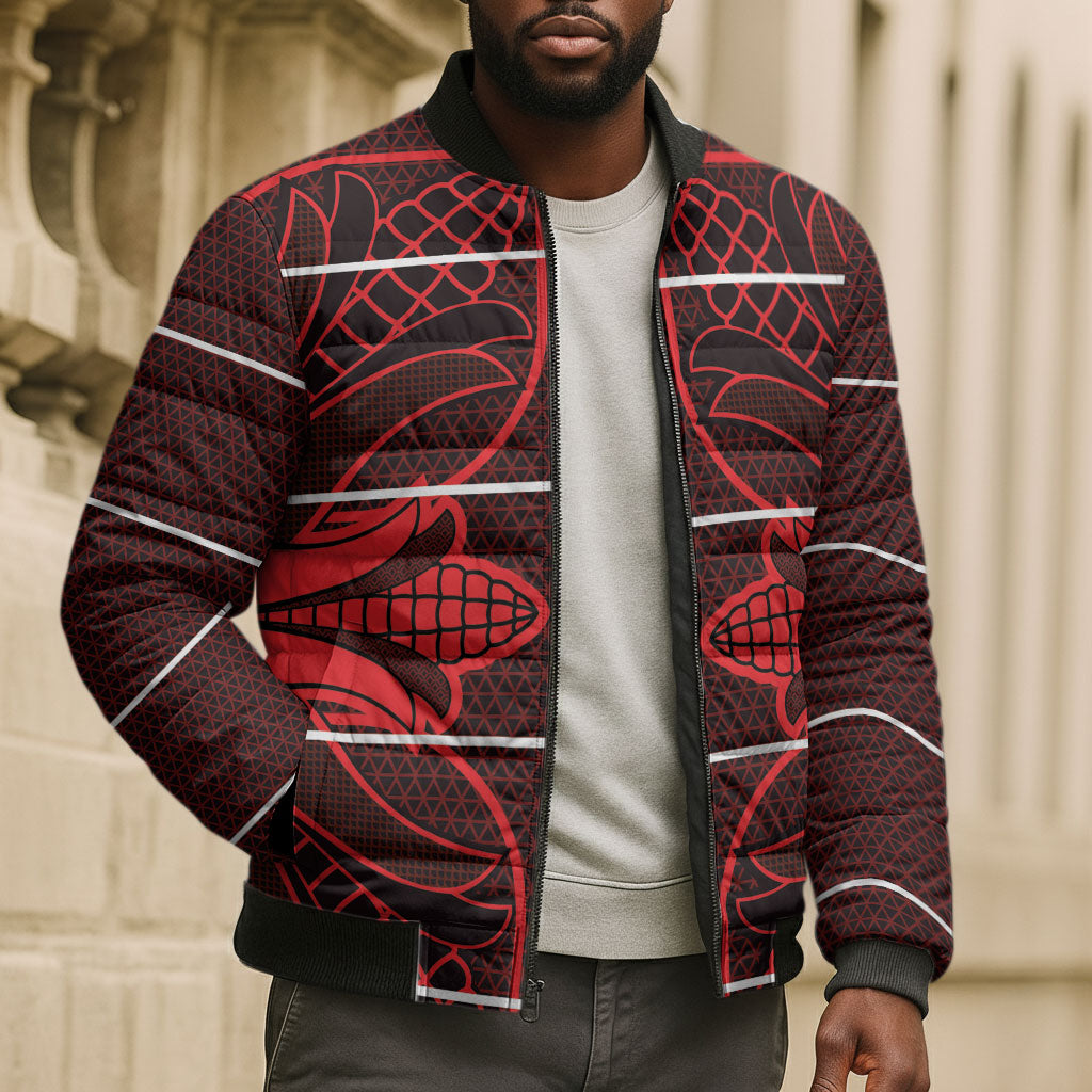 Scarlet Red Khotso Mojalefa Poone Bomber Puffer Jacket Basotho Khotso Blanket Inspired
