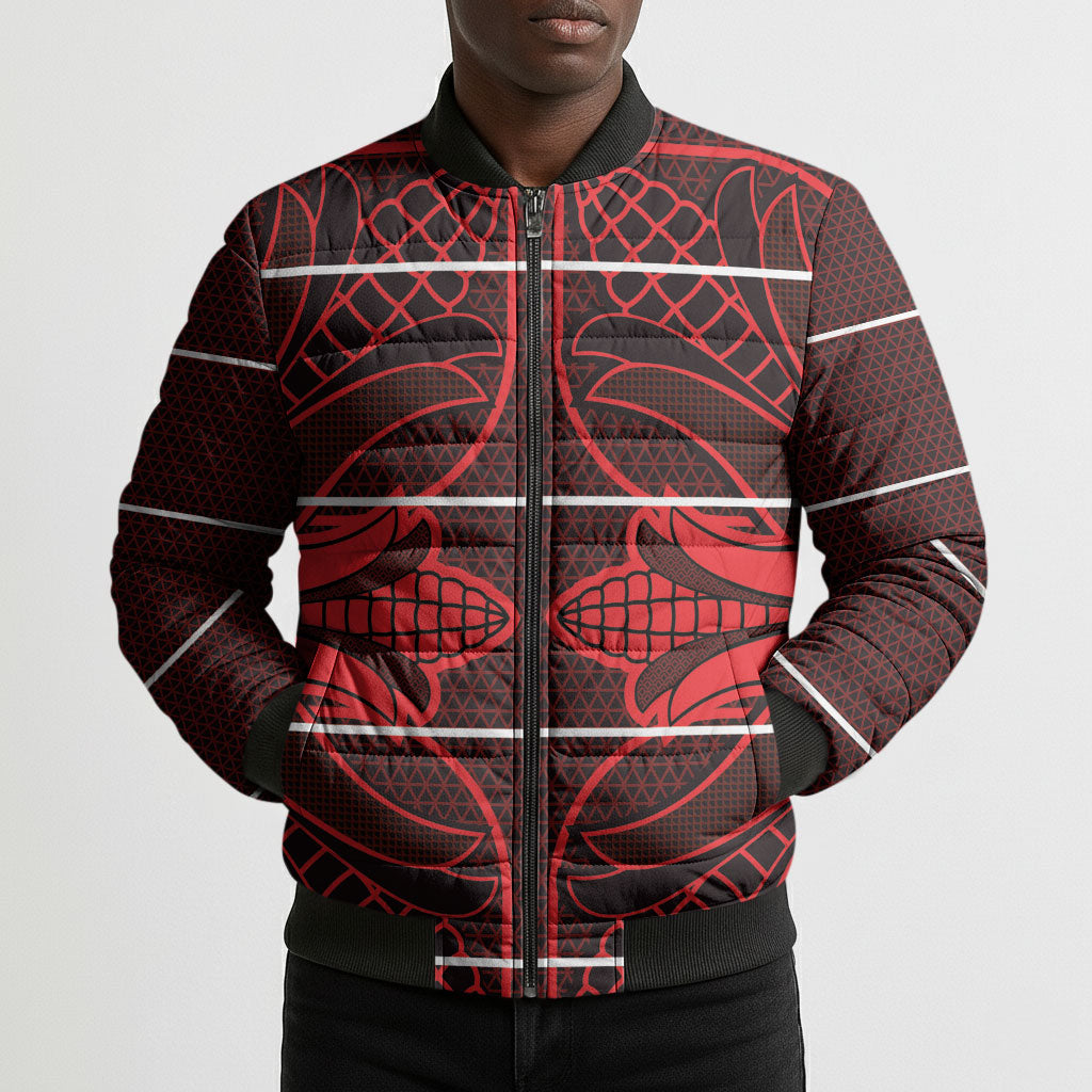 Scarlet Red Khotso Mojalefa Poone Bomber Puffer Jacket Basotho Khotso Blanket Inspired