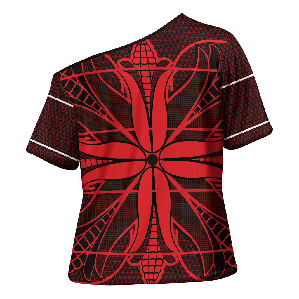 Scarlet Red Khotso Mojalefa Poone Cross Shoulder Shirt Basotho Khotso Blanket Inspired