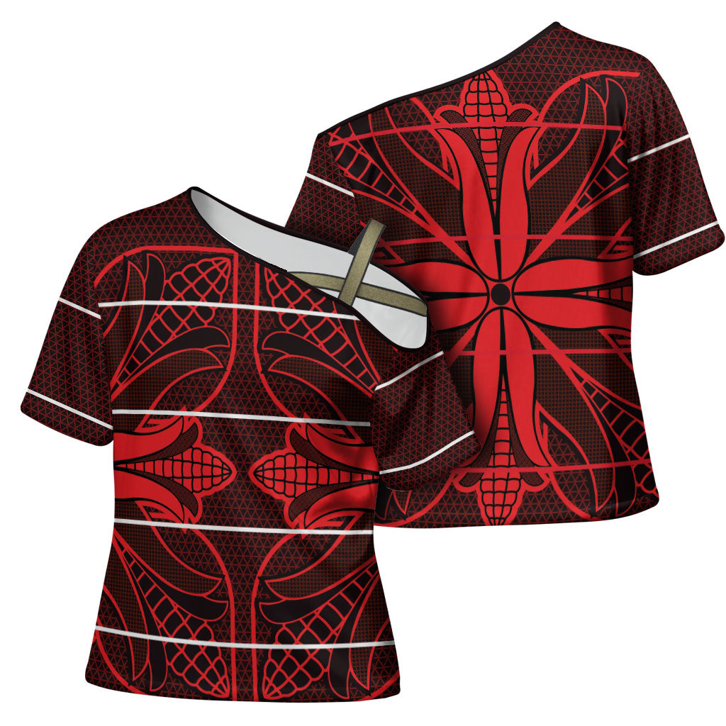 Scarlet Red Khotso Mojalefa Poone Cross Shoulder Shirt Basotho Khotso Blanket Inspired